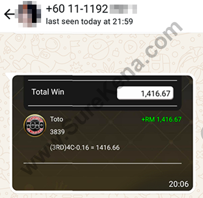 whatsapp lottery 4d win ticket